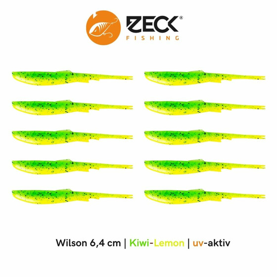 10 Zeck Wilson Drop Shot Köder 6,4 cm Kiwi Lemon uv-aktiv