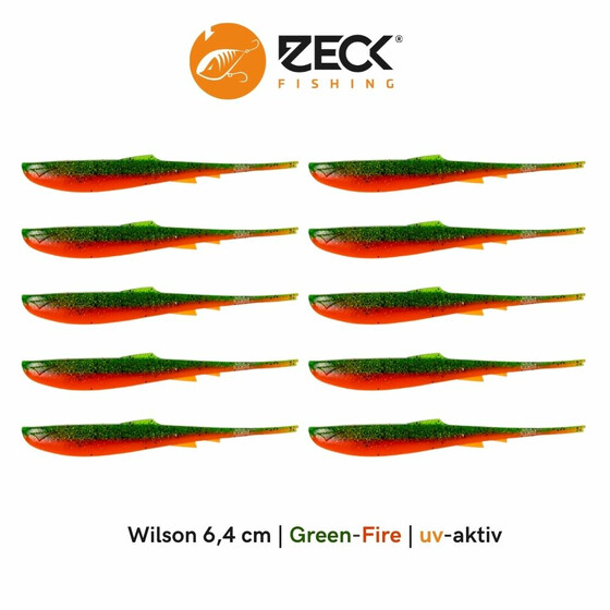 10 Zeck Wilson Drop Shot Kder 6,4 cm Green Fire uv-aktiv