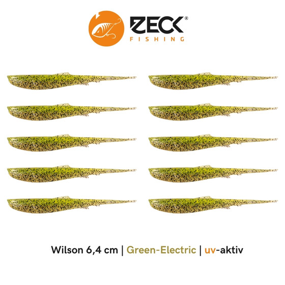 10 Zeck Wilson Drop Shot Kder 6,4 cm Green Electric uv-aktiv