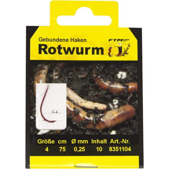 FTM Angelhaken Rotwurm Haken gebunden 4 � 0,25 mm
