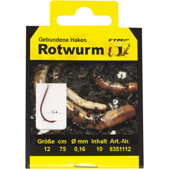 FTM Angelhaken Rotwurm Haken gebunden 12 � 0,16 mm