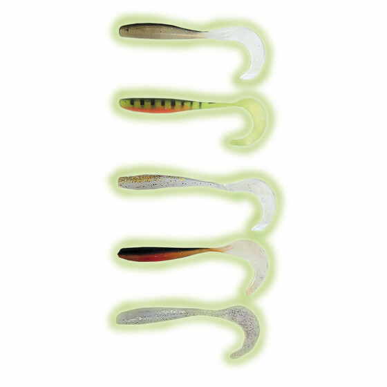 5 Stk Gummifisch Twister Leuchtkder UV Slim Tail 11 cm