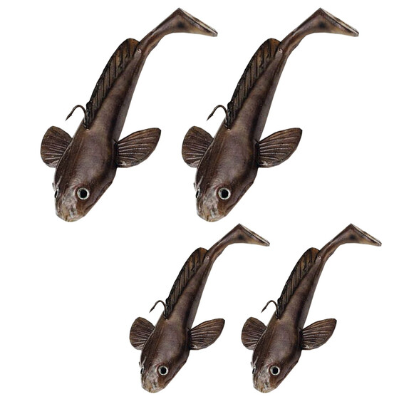 4 Grundel Imitate Gummifische montiert 8 + 12 cm
