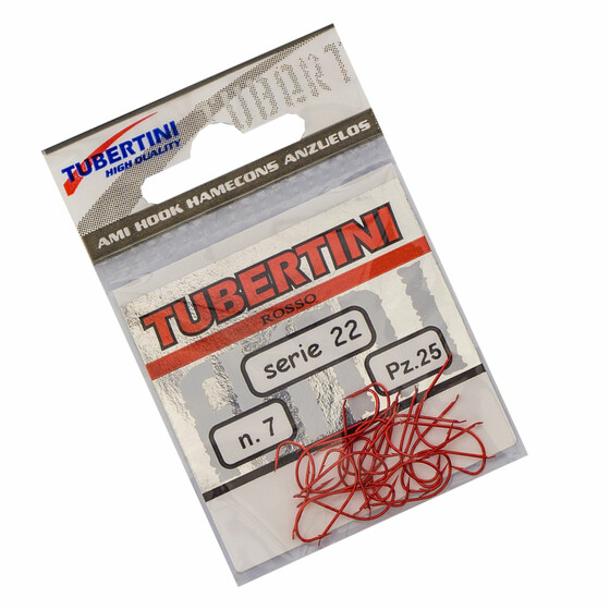 25 Forellenhaken rot Tubertini Serie 22 Gr. 7