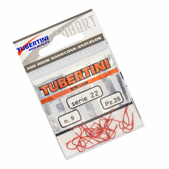 25 Forellenhaken rot Tubertini Serie 22 Gr. 9