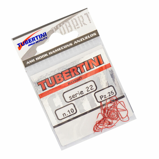25 Forellenhaken rot Tubertini Serie 22 Gr. 10