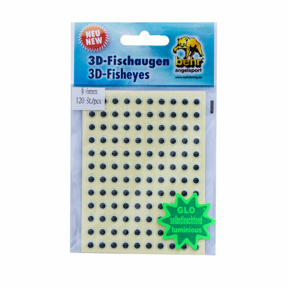 3D Fisch Augen Leuchtaugen glow black 6 mm