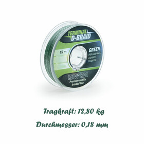 15 m Karpfen Vorfachschnur geflochten grün 0,18 mm